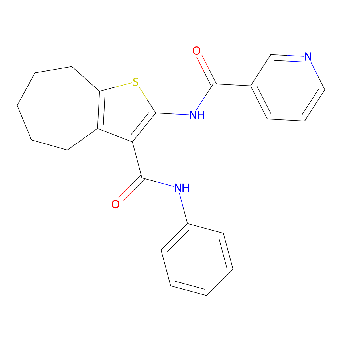 N-[3-(phenylcarbamoyl)-5,6,7,8-tetrahydro-4H-cyclohepta[b]thiophen-2-yl]pyridine-3-carboxamide molecular structure, CAS 301322-02-1