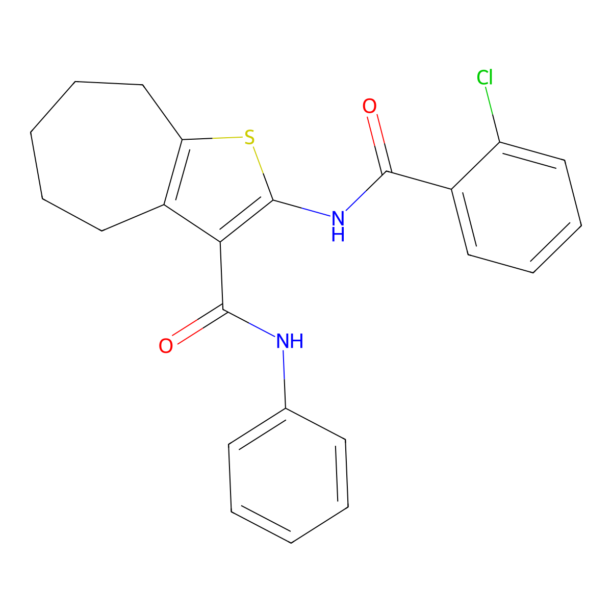 2-[(2-chlorobenzoyl)amino]-N-phenyl-5,6,7,8-tetrahydro-4H-cyclohepta[b]thiophene-3-carboxamide molecular structure, CAS 301322-04-3