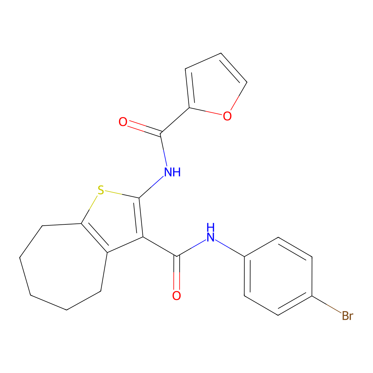 N-[3-[(4-bromophenyl)carbamoyl]-5,6,7,8-tetrahydro-4H-cyclohepta[b]thiophen-2-yl]furan-2-carboxamide molecular structure, CAS 301322-08-7