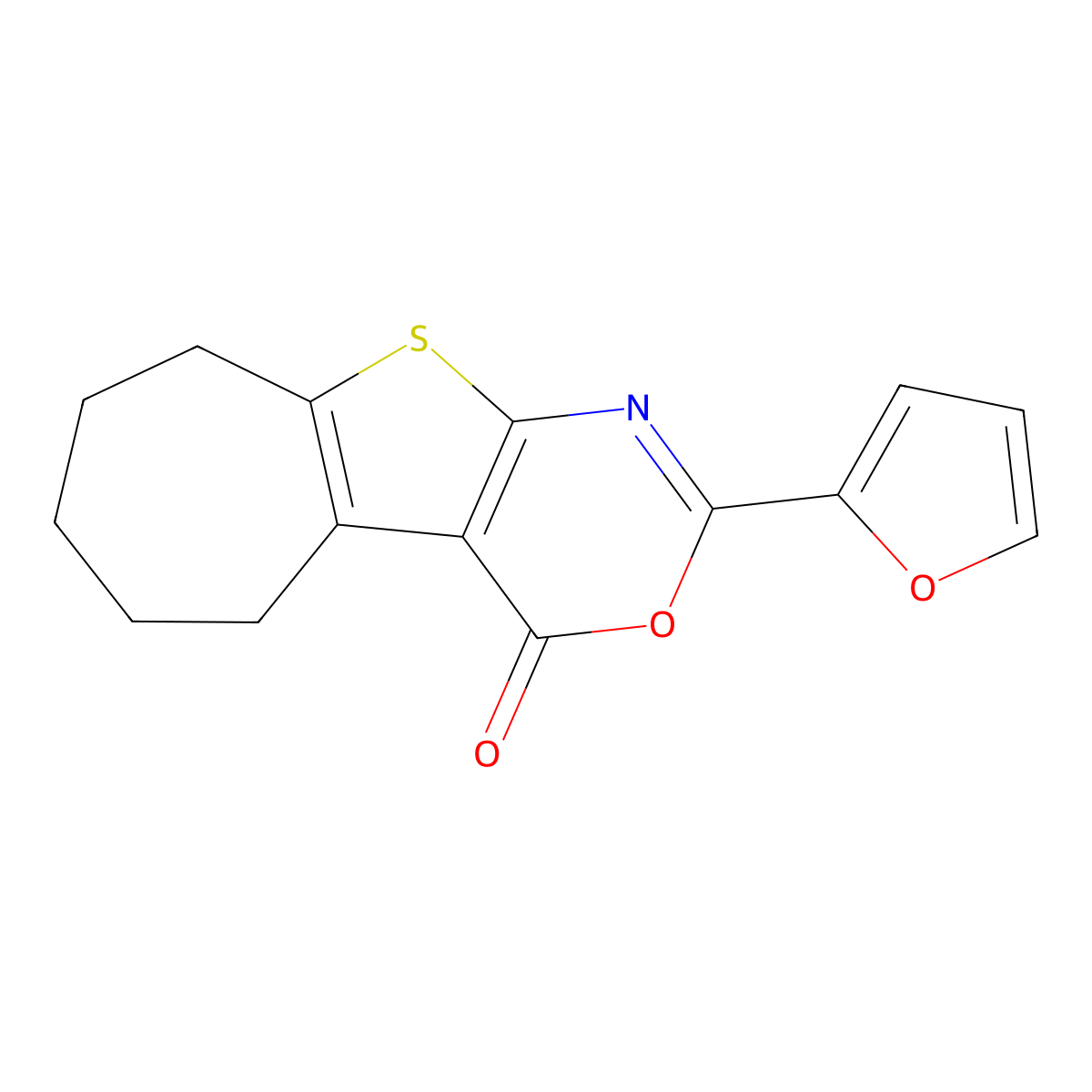 2-(2-furanyl)-6,7,8,9-tetrahydro-5H-cyclohepta[2,3]thieno[2,4-b][1,3]oxazin-4-one molecular structure, CAS 301322-10-1