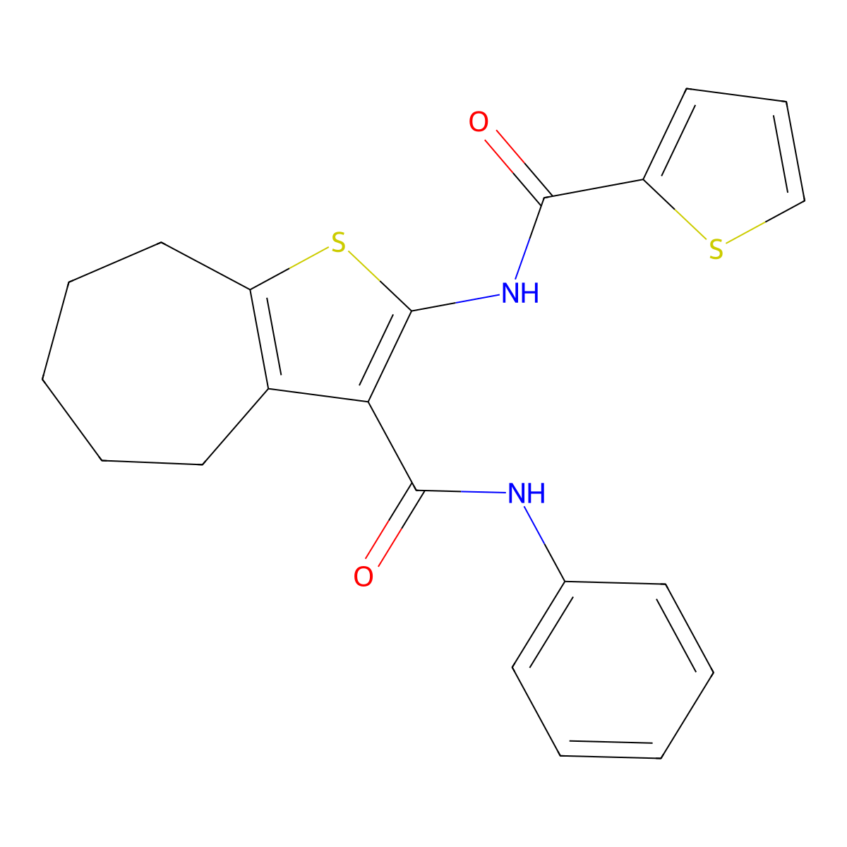 N-phenyl-2-(thiophene-2-carbonylamino)-5,6,7,8-tetrahydro-4H-cyclohepta[b]thiophene-3-carboxamide molecular structure, CAS 301322-13-4