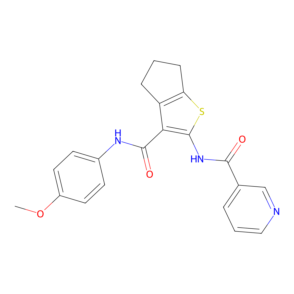 N-[3-[(4-methoxyphenyl)carbamoyl]-5,6-dihydro-4H-cyclopenta[b]thiophen-2-yl]pyridine-3-carboxamide molecular structure, CAS 301322-21-4
