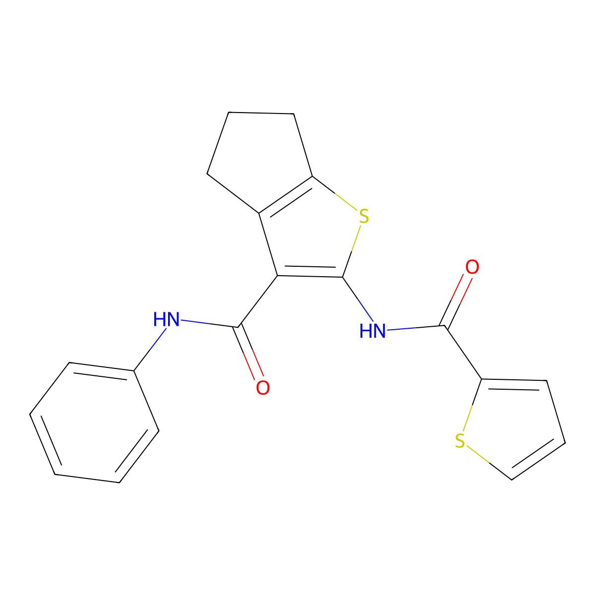 N-phenyl-2-[(2-thienylcarbonyl)amino]-5,6-dihydro-4H-cyclopenta[b]thiophene-3-carboxamide molecular structure, CAS 301322-23-6