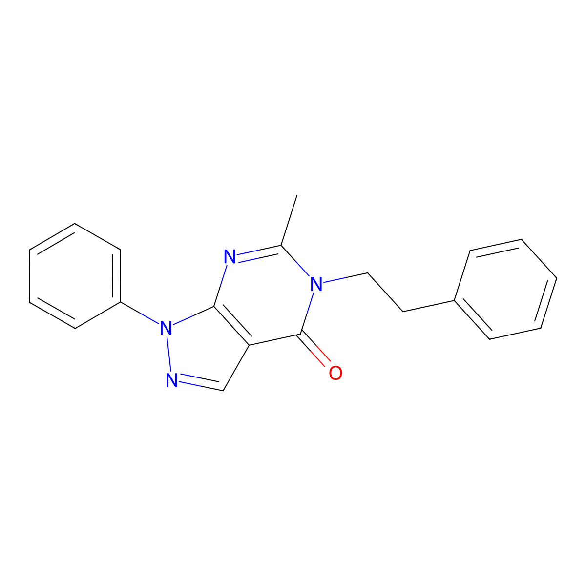 6-Methyl-1-phenyl-5-(2-phenylethyl)-1,5-dihydro-4H-pyrazolo[3,4-d]pyrimidin-4-one molecular structure, CAS 301322-28-1