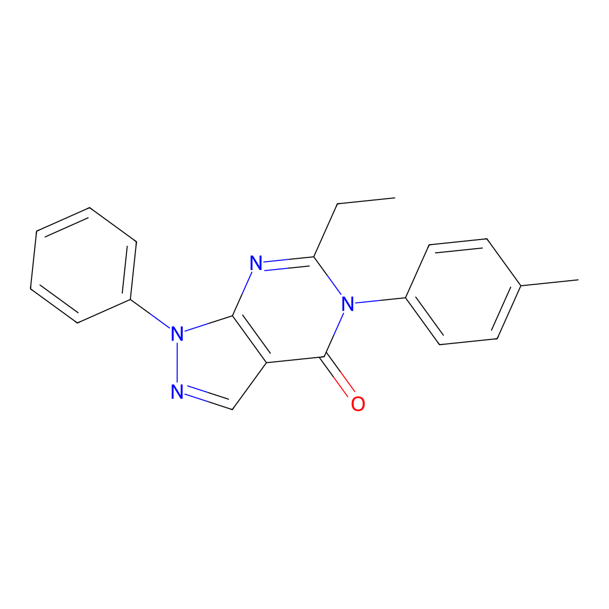 6-ethyl-5-(4-methylphenyl)-1-phenyl-1,5-dihydro-4H-pyrazolo[3,4-d]pyrimidin-4-one molecular structure, CAS 301322-31-6