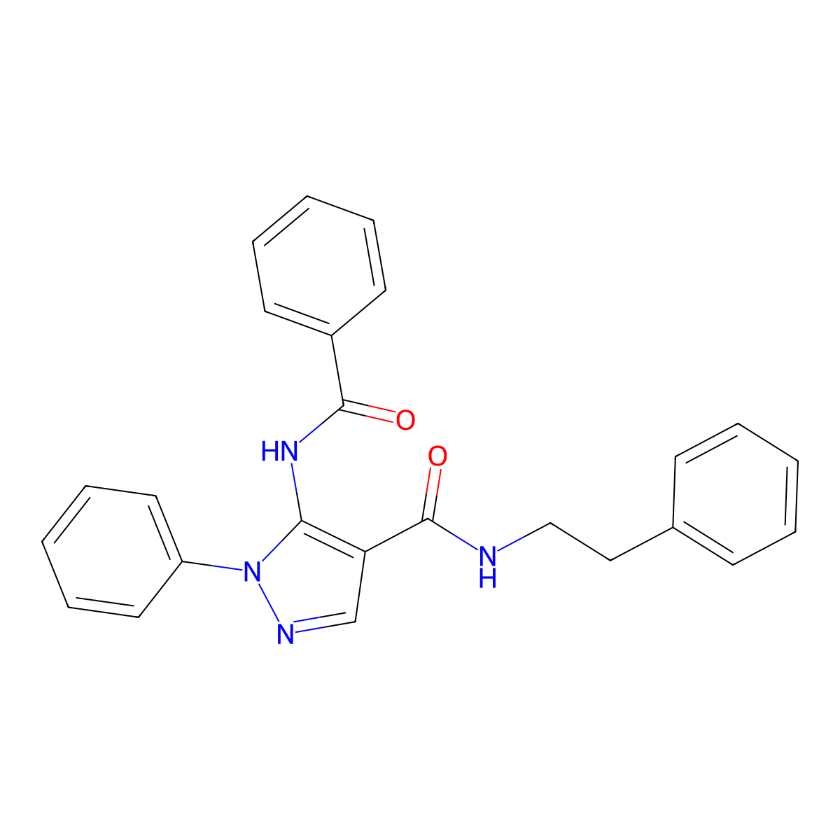 5-benzamido-1-phenyl-N-(2-phenylethyl)pyrazole-4-carboxamide molecular structure, CAS 301322-36-1