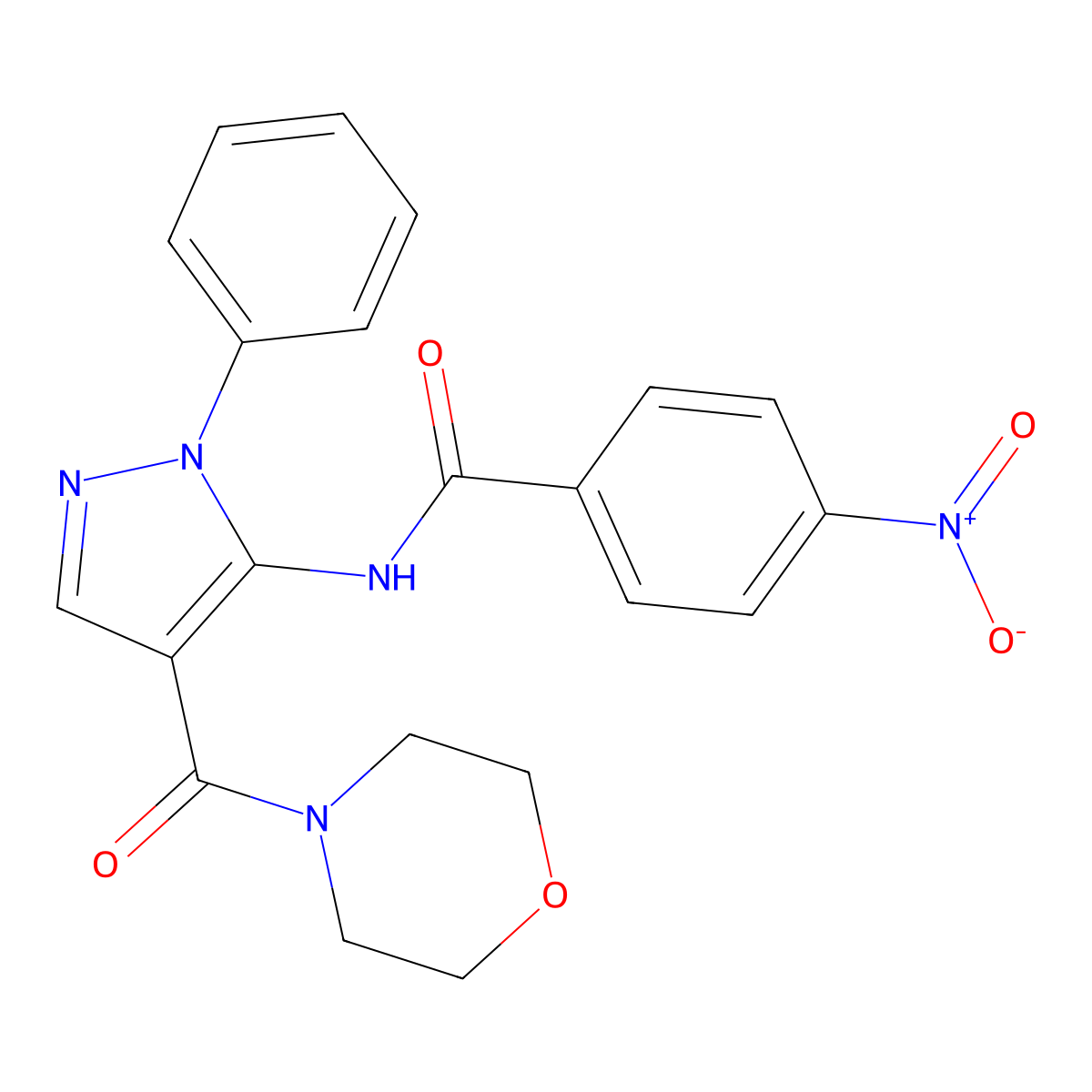 N-[4-(morpholine-4-carbonyl)-2-phenylpyrazol-3-yl]-4-nitrobenzamide molecular structure, CAS 301322-40-7