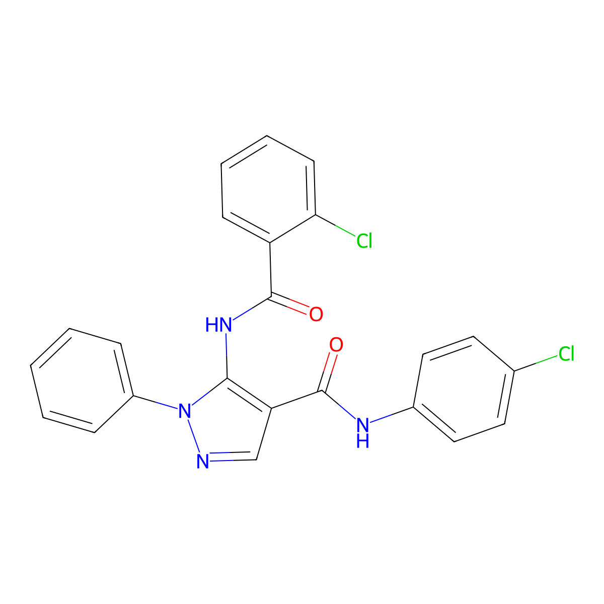 5-[(2-chlorobenzoyl)amino]-N-(4-chlorophenyl)-1-phenylpyrazole-4-carboxamide molecular structure, CAS 301322-42-9