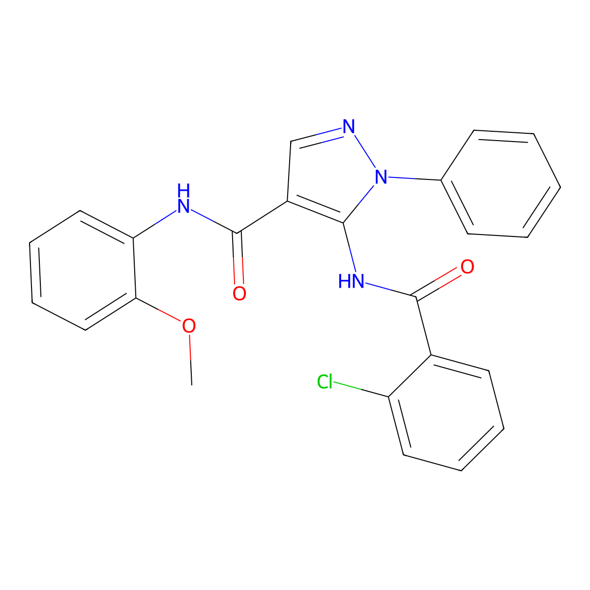 5-[(2-chlorobenzoyl)amino]-N-(2-methoxyphenyl)-1-phenylpyrazole-4-carboxamide molecular structure, CAS 301322-43-0