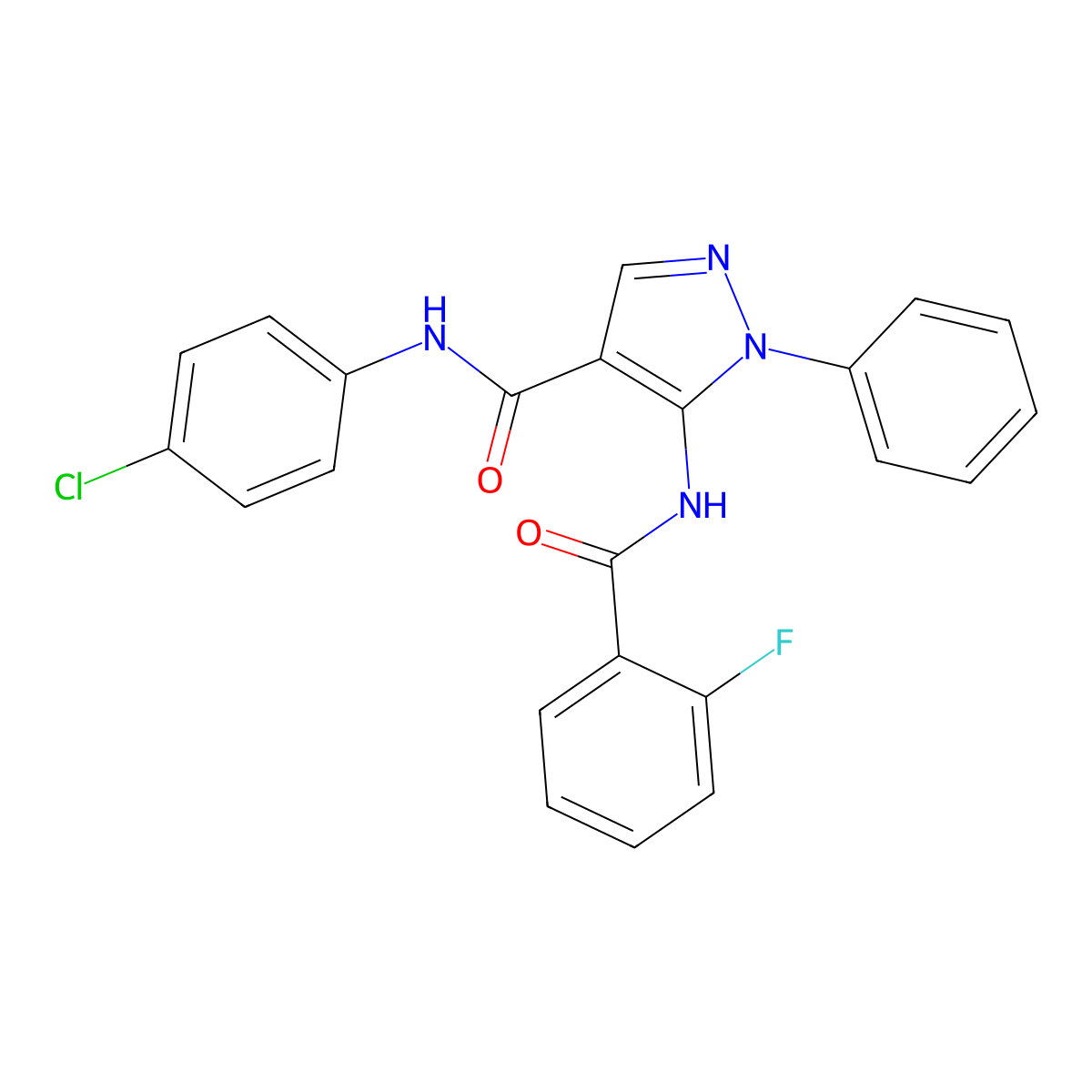 N-(4-chlorophenyl)-5-[(2-fluorobenzoyl)amino]-1-phenylpyrazole-4-carboxamide molecular structure, CAS 301322-48-5