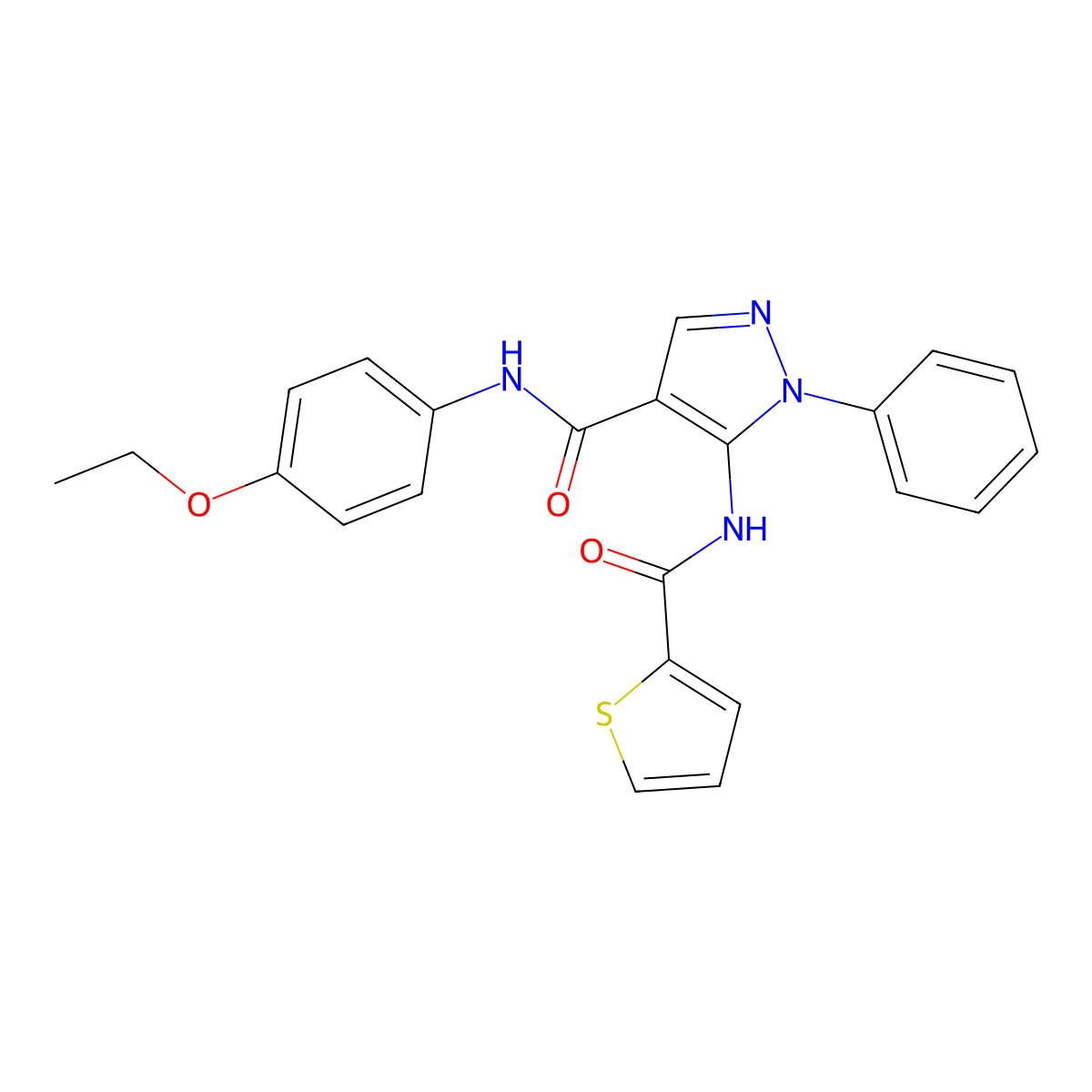 N-(4-ethoxyphenyl)-1-phenyl-5-(thiophene-2-carbonylamino)pyrazole-4-carboxamide molecular structure, CAS 301322-51-0