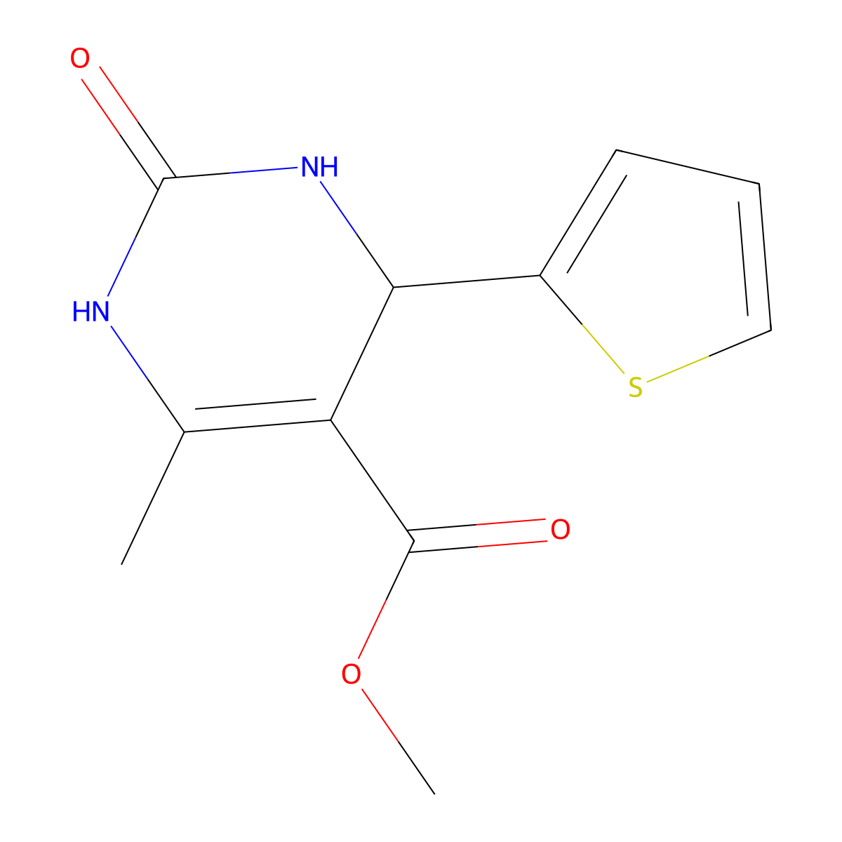 Methyl 6-methyl-2-oxo-4-(thiophen-2-yl)-1,2,3,4-tetrahydropyrimidine-5-carboxylate molecular structure, CAS 301323-01-3