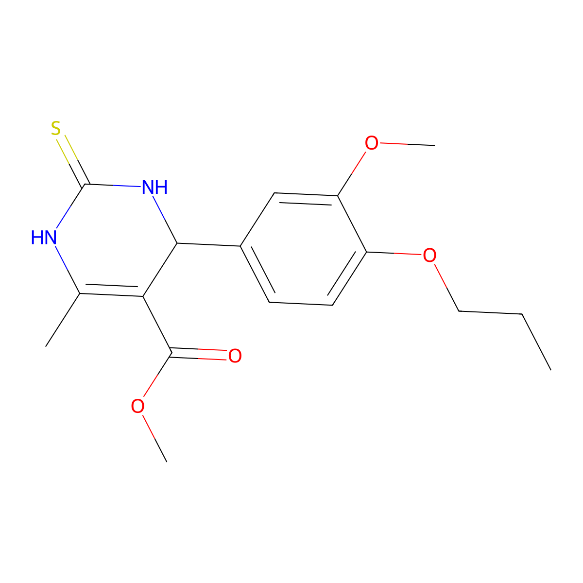 Methyl 4-(3-methoxy-4-propoxyphenyl)-6-methyl-2-thioxo-1,2,3,4-tetrahydro-5-pyrimidinecarboxylate molecular structure, CAS 301323-02-4