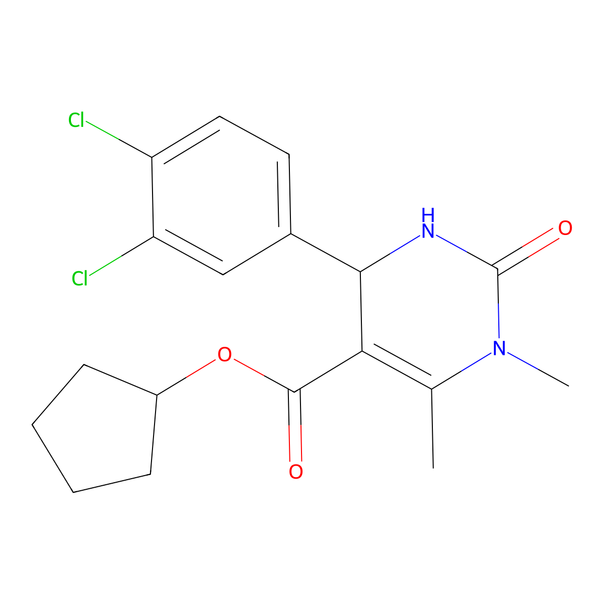 Cyclopentyl 4-(3,4-dichlorophenyl)-1,6-dimethyl-2-oxo-1,2,3,4-tetrahydropyrimidine-5-carboxylate molecular structure, CAS 301323-09-1