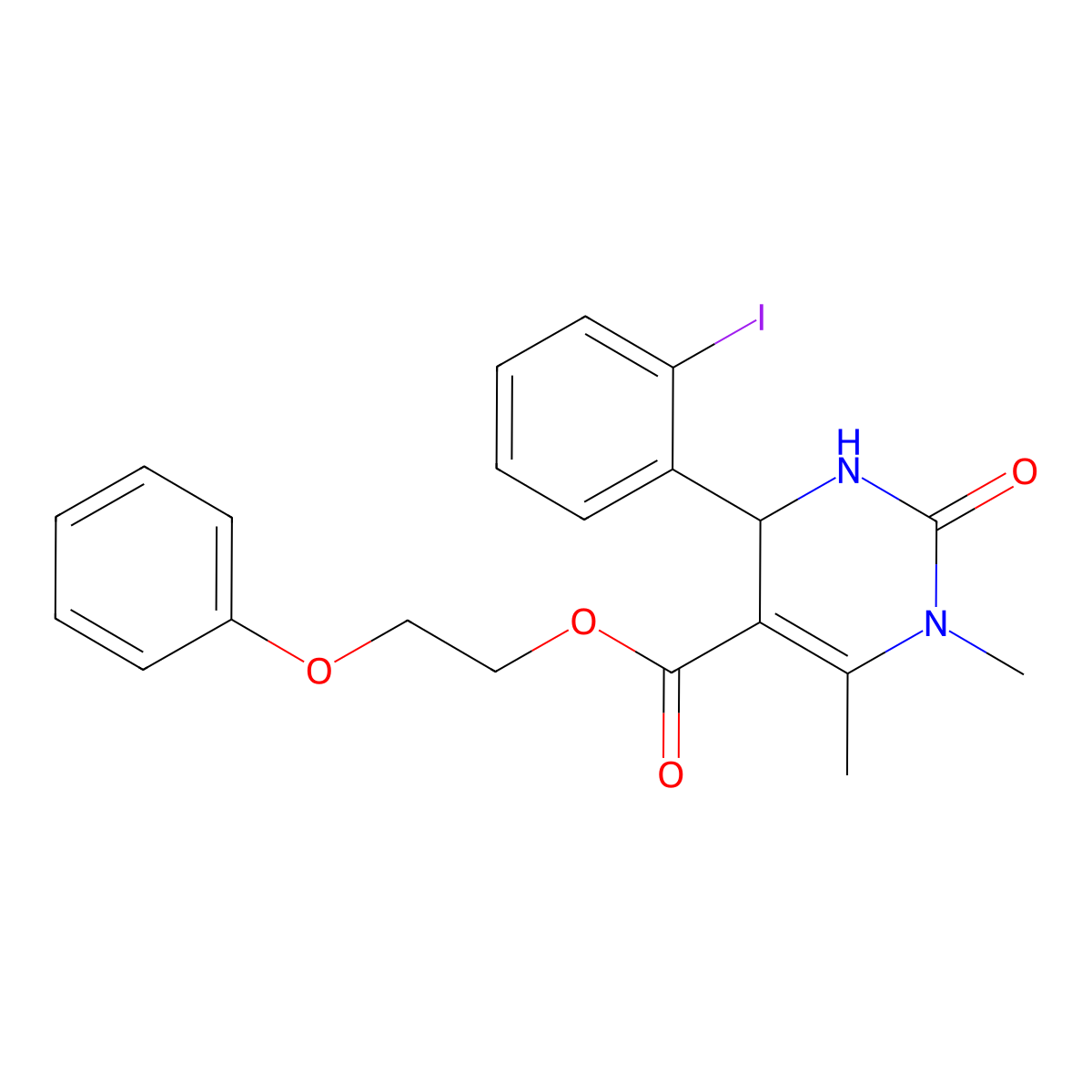 2-Phenoxyethyl 4-(2-iodophenyl)-1,6-dimethyl-2-oxo-1,2,3,4-tetrahydropyrimidine-5-carboxylate molecular structure, CAS 301323-12-6