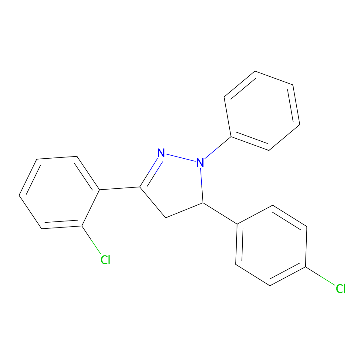 5-(2-Chlorophenyl)-3-(4-chlorophenyl)-2-phenyl-3,4-dihydropyrazole molecular structure, CAS 301324-44-7