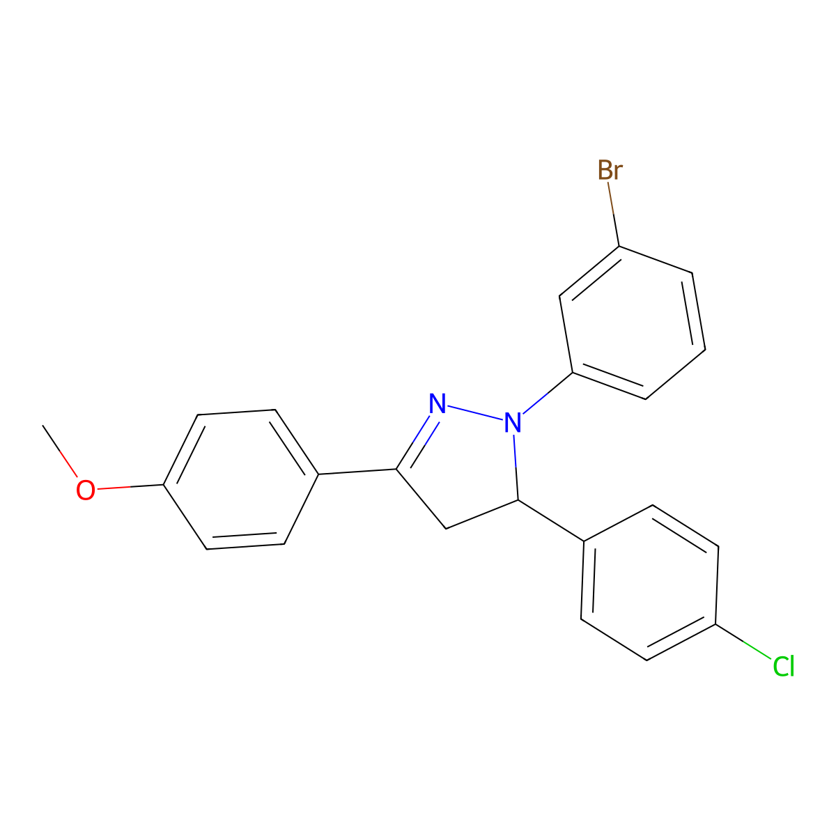 2-(3-Bromophenyl)-3-(4-chlorophenyl)-5-(4-methoxyphenyl)-3,4-dihydropyrazole molecular structure, CAS 301324-93-6