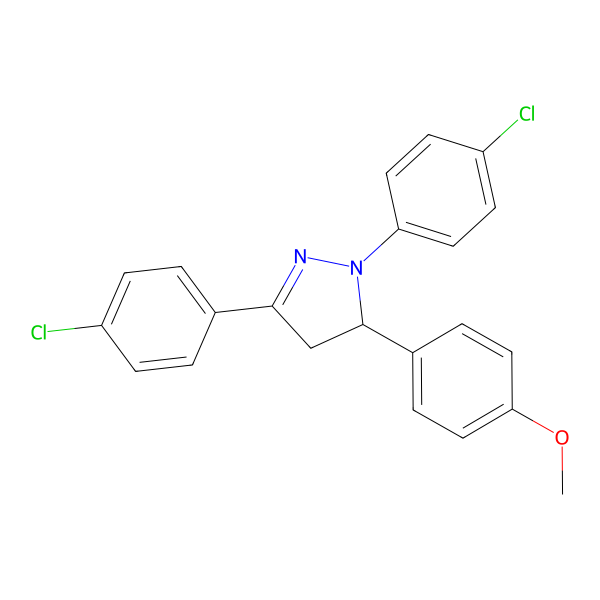 1,3-bis(4-chlorophenyl)-5-(4-methoxyphenyl)-4,5-dihydro-1H-pyrazole molecular structure, CAS 301325-64-4