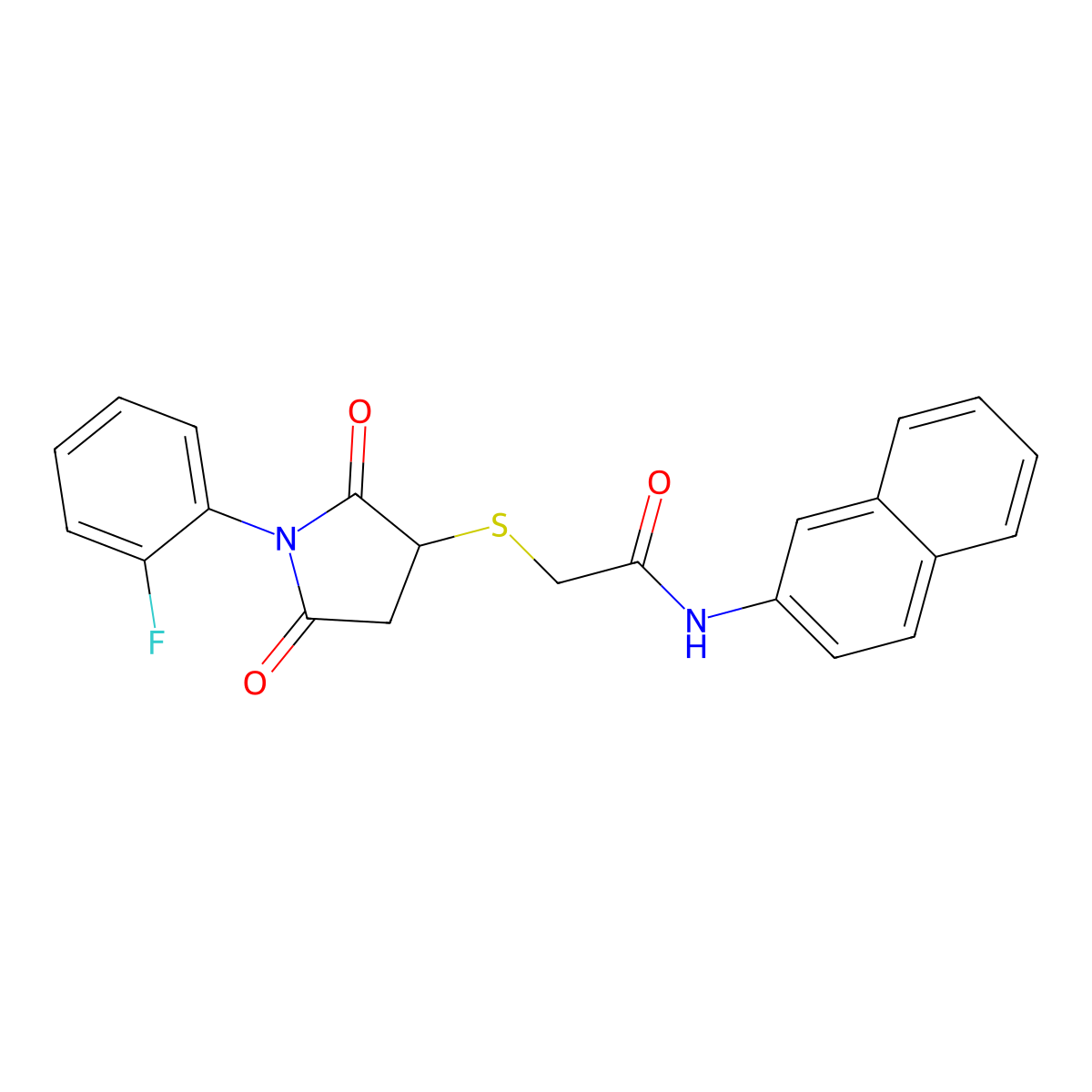 2-{[1-(2-fluorophenyl)-2,5-dioxopyrrolidin-3-yl]sulfanyl}-N-(naphthalen-2-yl)acetamide molecular structure, CAS 301325-77-9