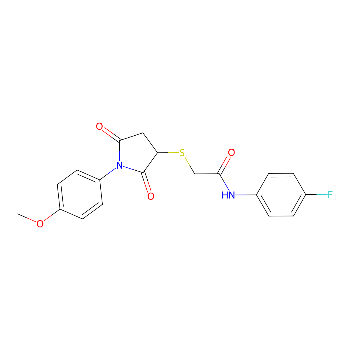 N-(4-fluorophenyl)-2-{[1-(4-methoxyphenyl)-2,5-dioxopyrrolidin-3-yl]sulfanyl}acetamide molecular structure, CAS 301325-79-1