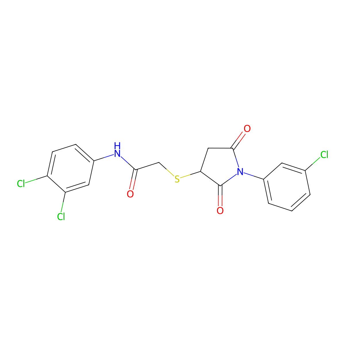 2-[1-(3-chlorophenyl)-2,5-dioxopyrrolidin-3-yl]sulfanyl-N-(3,4-dichlorophenyl)acetamide molecular structure, CAS 301325-81-5