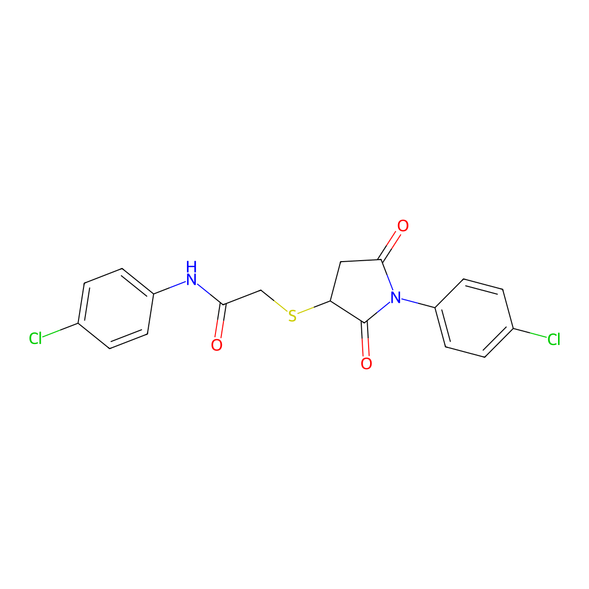 N-(4-chlorophenyl)-2-{[1-(4-chlorophenyl)-2,5-dioxopyrrolidin-3-yl]sulfanyl}acetamide molecular structure, CAS 301325-83-7