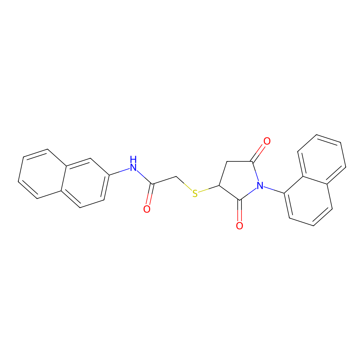 N-naphthalen-2-yl-2-(1-naphthalen-1-yl-2,5-dioxopyrrolidin-3-yl)sulfanylacetamide molecular structure, CAS 301325-86-0