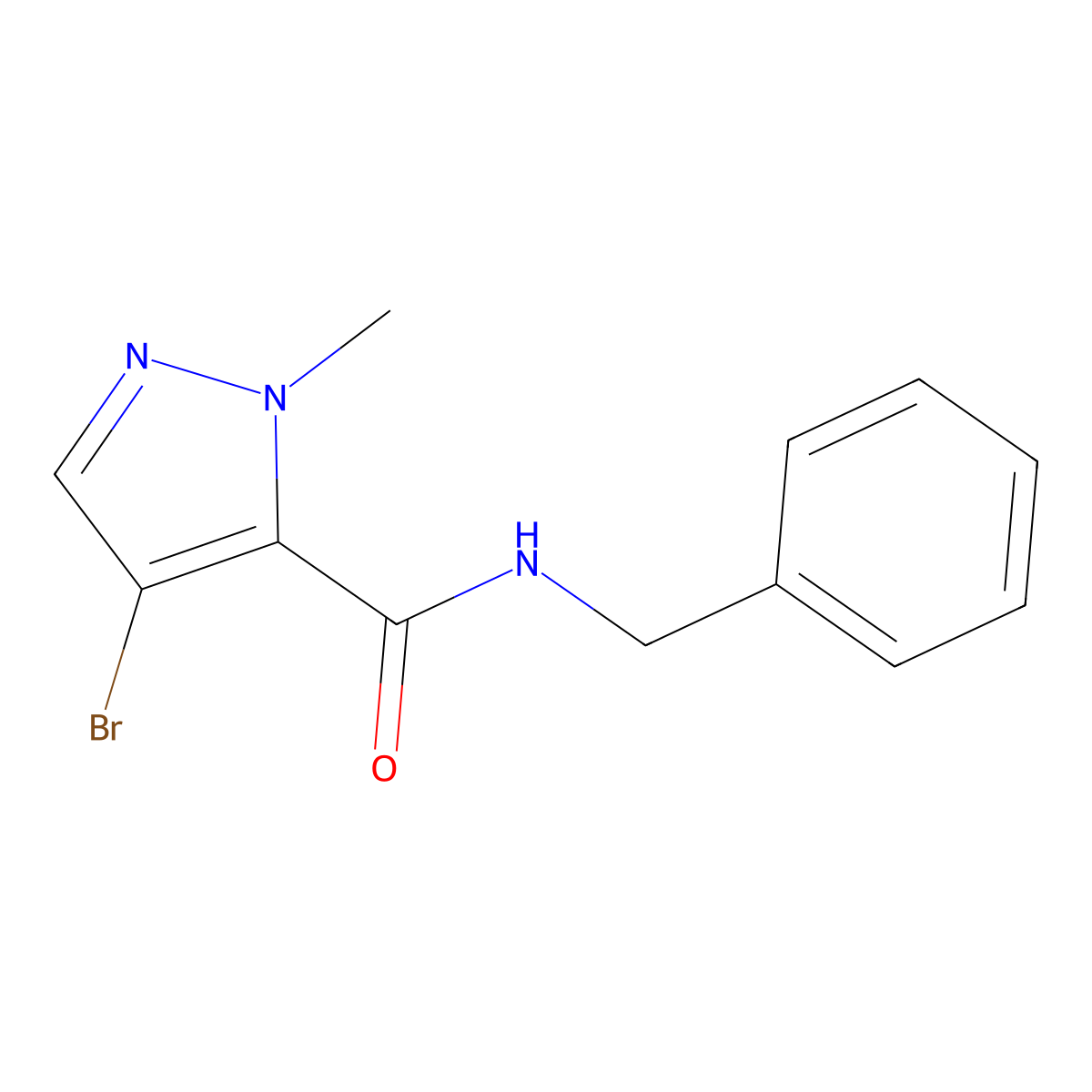 N-benzyl-4-bromo-2-methylpyrazole-3-carboxamide molecular structure, CAS 301326-39-6