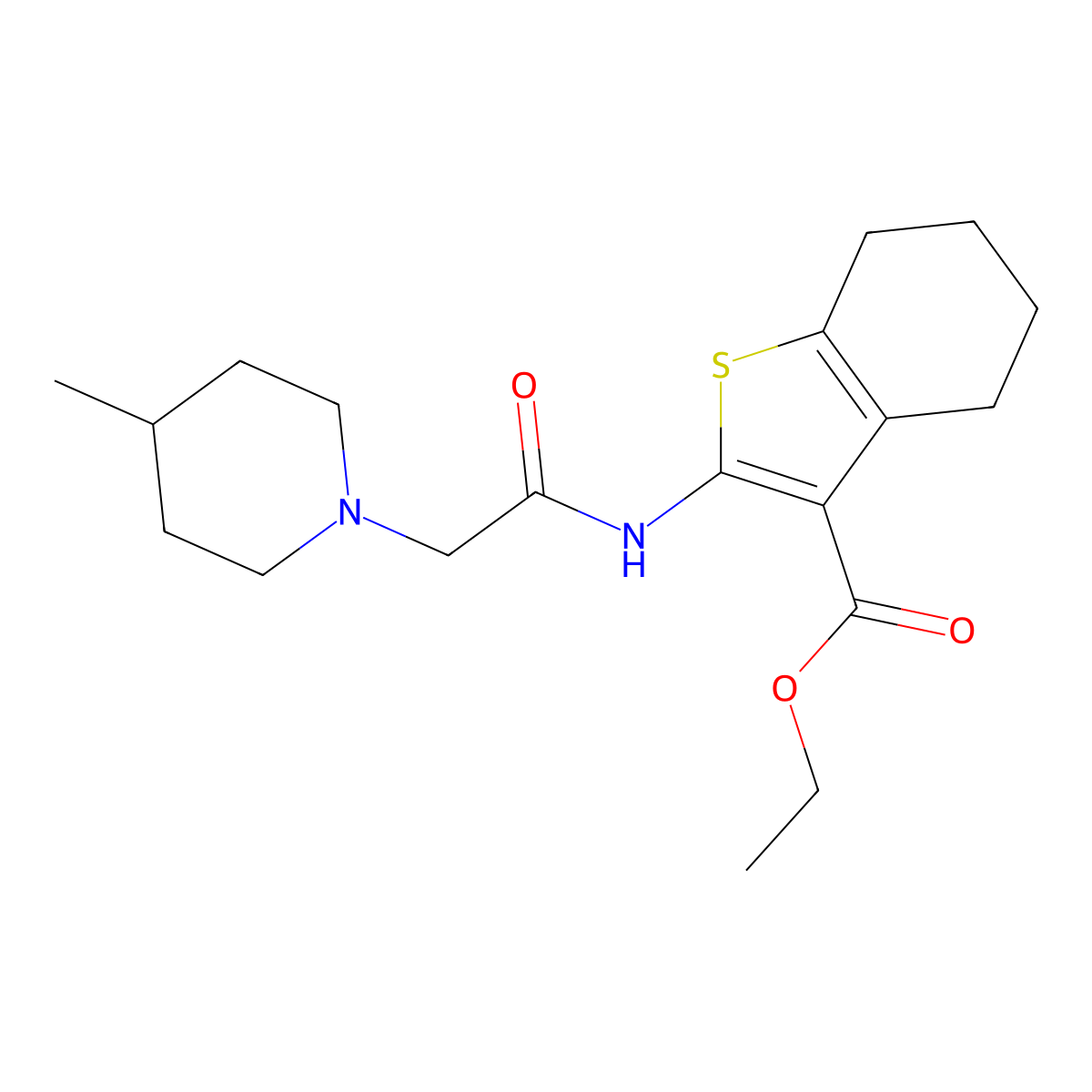 Ethyl 2-{[(4-methylpiperidin-1-yl)acetyl]amino}-4,5,6,7-tetrahydro-1-benzothiophene-3-carboxylate molecular structure, CAS 301331-13-5