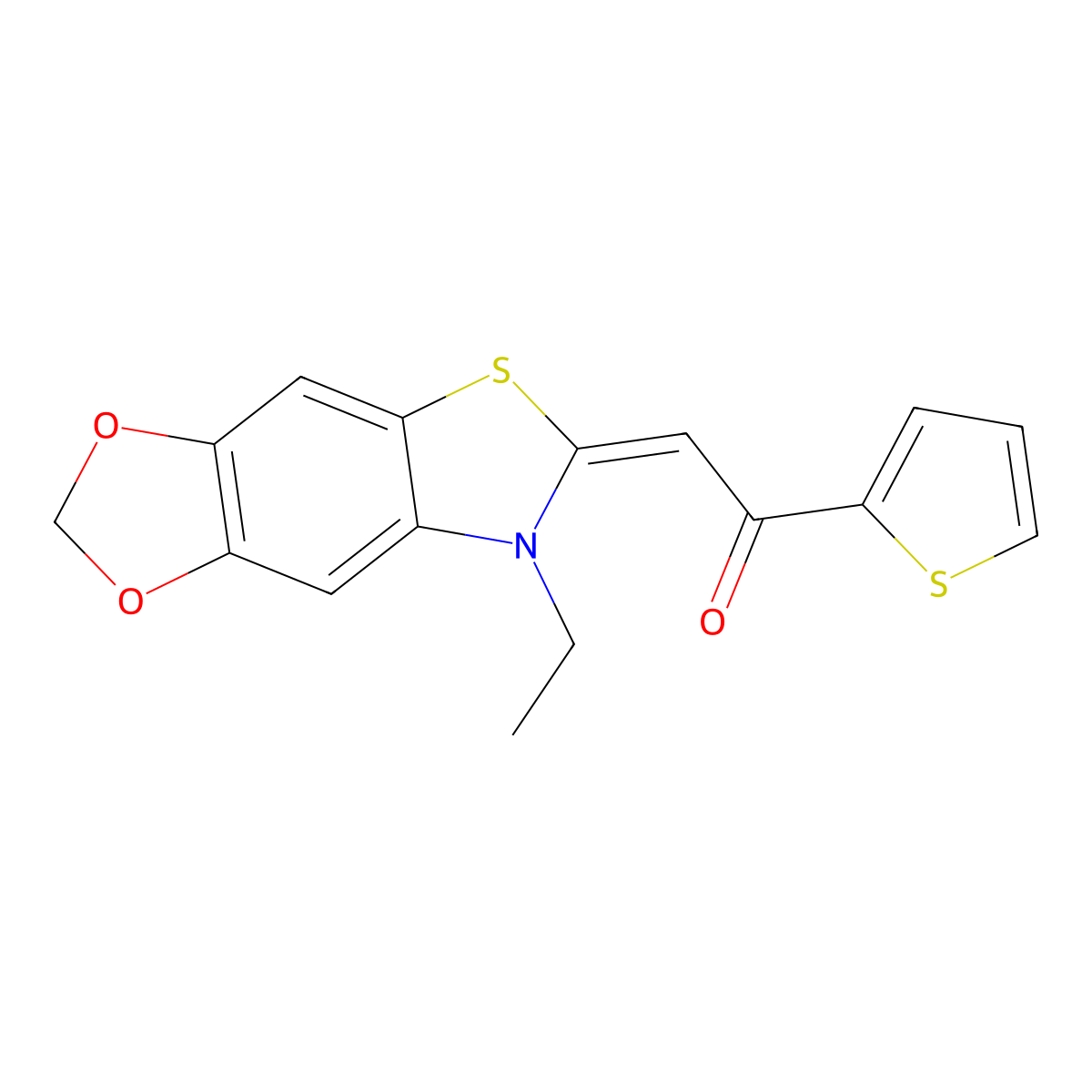 2-(7-Ethyl-1,3-dioxolo[4,5-f]benzothiazol-6(7H)-ylidene)-1-(2-thienyl)ethanone molecular structure, CAS 301331-28-2