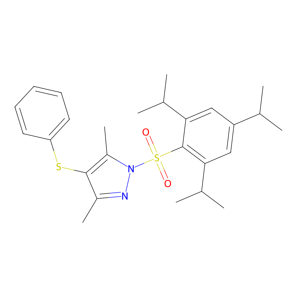 3,5-dimethyl-4-(phenylthio)-1-((2,4,6-triisopropylphenyl)sulfonyl)-1H-pyrazole molecular structure, CAS 301331-51-1