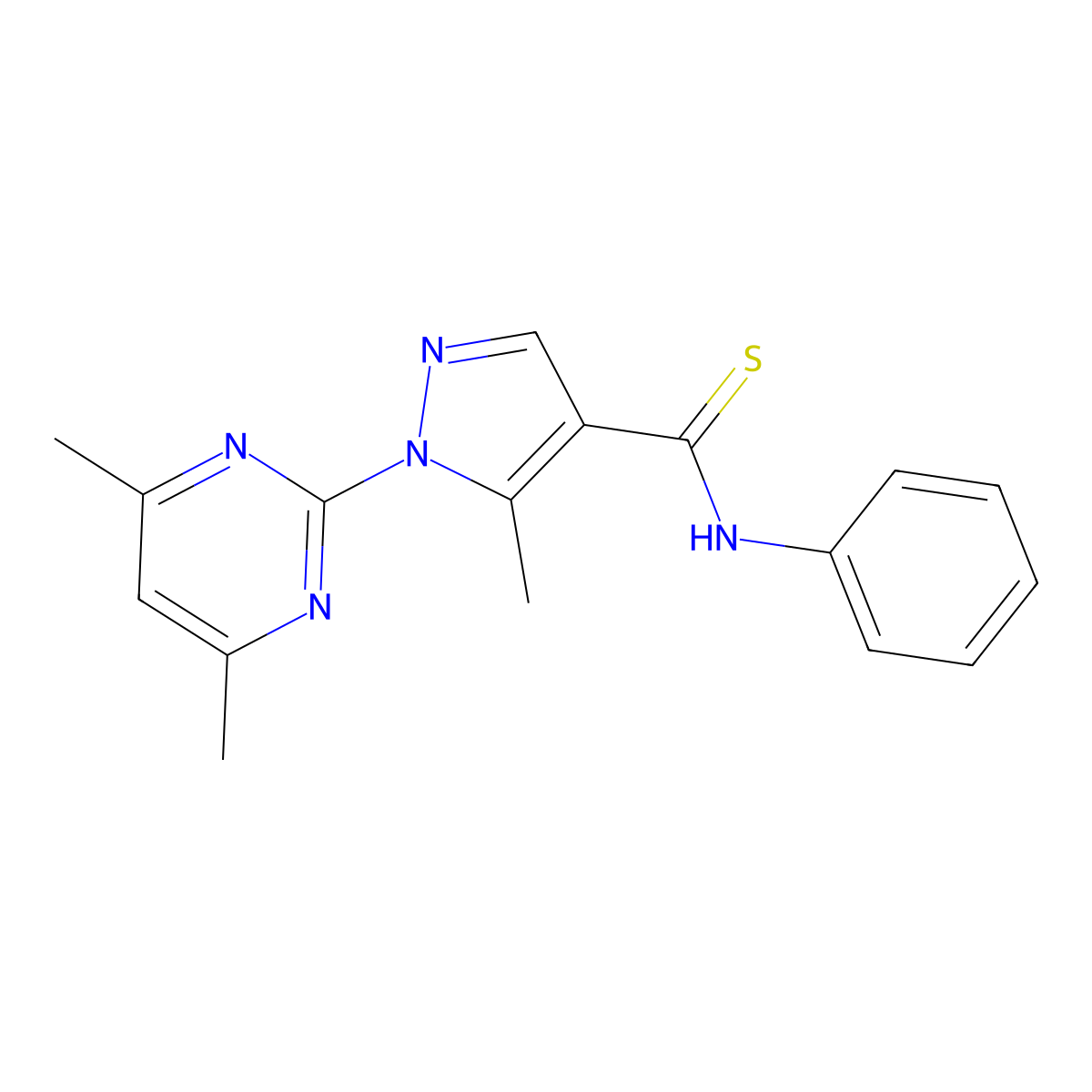1-(4,6-dimethylpyrimidin-2-yl)-5-methyl-N-phenyl-1H-pyrazole-4-carbothioamide molecular structure, CAS 301331-80-6
