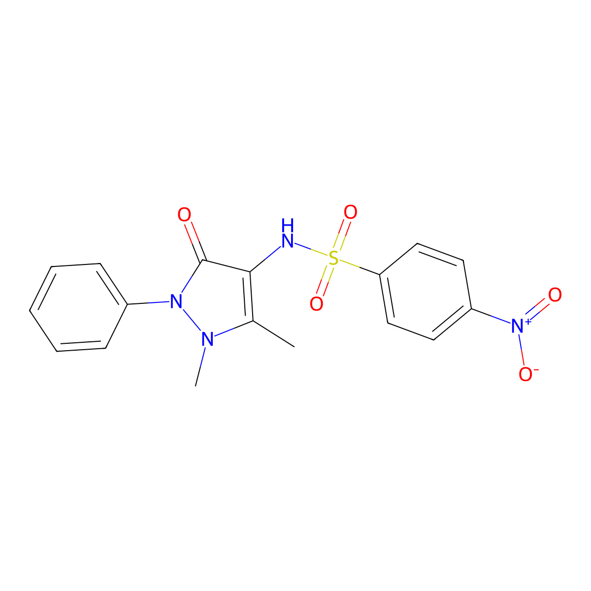 2,3-Dimethyl-4-(((4-nitrophenyl)sulfonyl)amino)-1-phenyl-3-pyrazolin-5-one molecular structure, CAS 301332-17-2