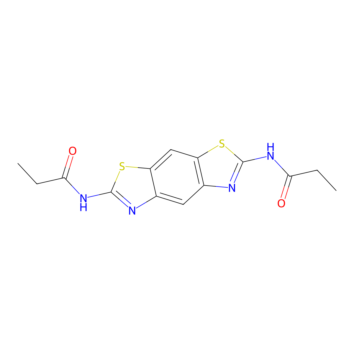 N-[6-(propanoylamino)-1,3-thiazolo[4,5-f]benzothiazol-2-yl]propanamide molecular structure, CAS 301332-42-3