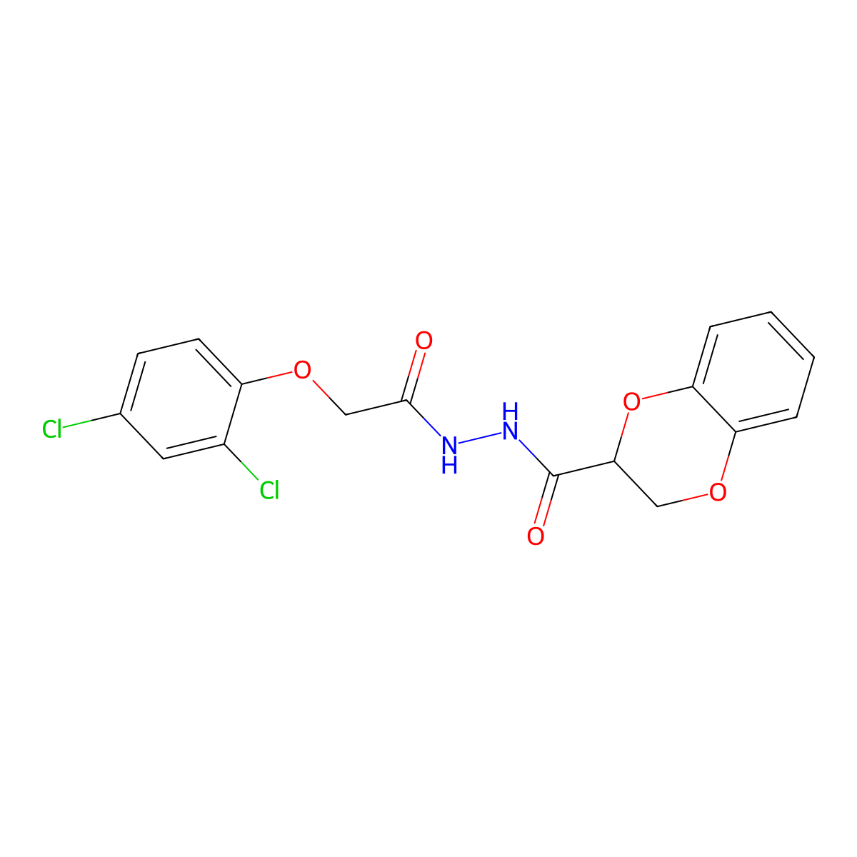 N'-[2-(2,4-dichlorophenoxy)acetyl]-2,3-dihydro-1,4-benzodioxine-2-carbohydrazide molecular structure, CAS 301332-74-1
