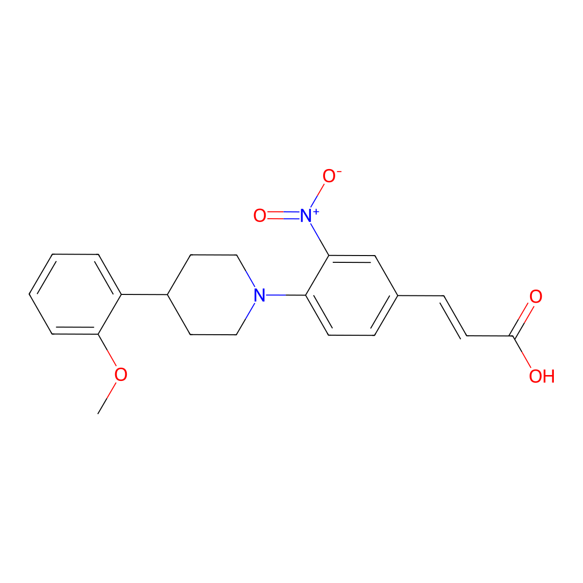 3-[4-[4-(2-Methoxyphenyl)piperidin-1-yl]-3-nitrophenyl]prop-2-enoic acid molecular structure, CAS 301334-95-2
