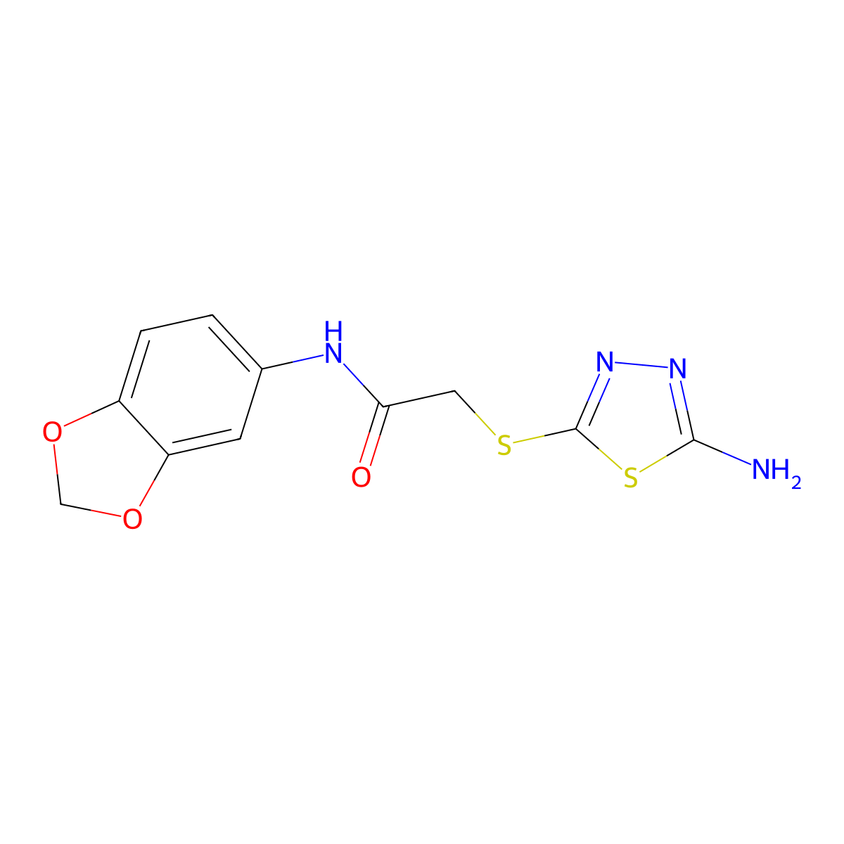 2-[(5-amino-1,3,4-thiadiazol-2-yl)thio]-N-(1,3-benzodioxol-5-yl)acetamide molecular structure, CAS 301335-14-8