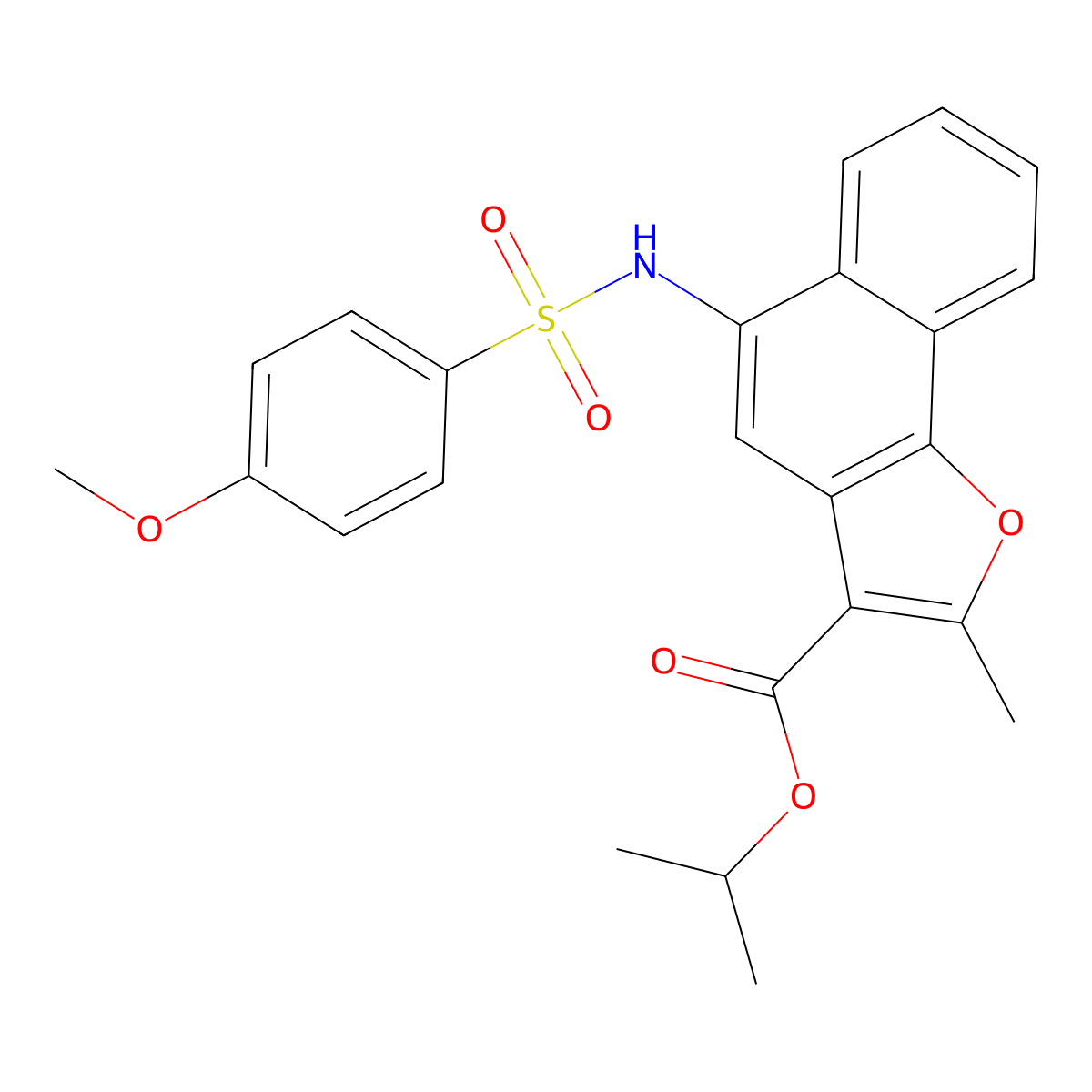 Isopropyl 5-{[(4-methoxyphenyl)sulfonyl]amino}-2-methylnaphtho[1,2-b]furan-3-carboxylate molecular structure, CAS 301336-49-2