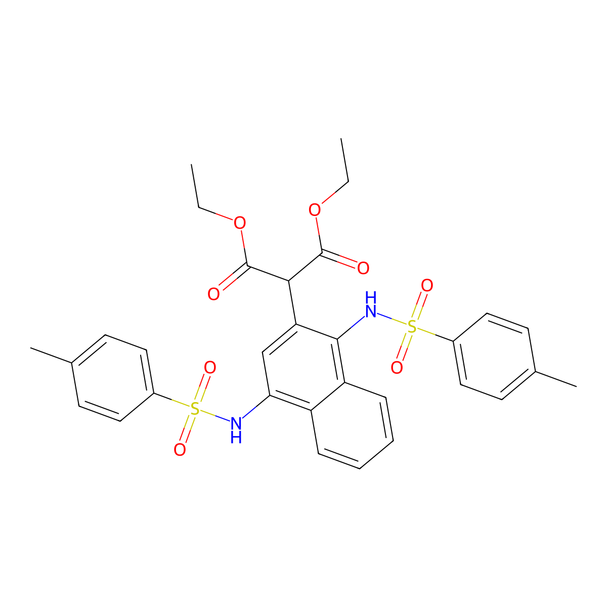 Diethyl 2-[1,4-bis[(4-methylphenyl)sulfonylamino]naphthalen-2-yl]propanedioate molecular structure, CAS 301337-73-5