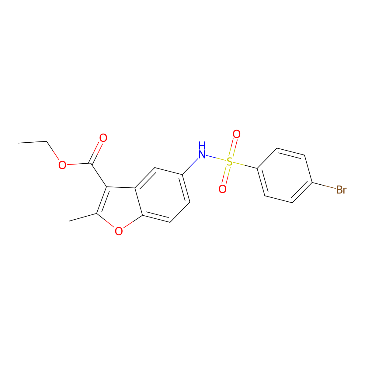 Ethyl 5-[(4-bromophenyl)sulfonylamino]-2-methyl-1-benzofuran-3-carboxylate molecular structure, CAS 301337-75-7