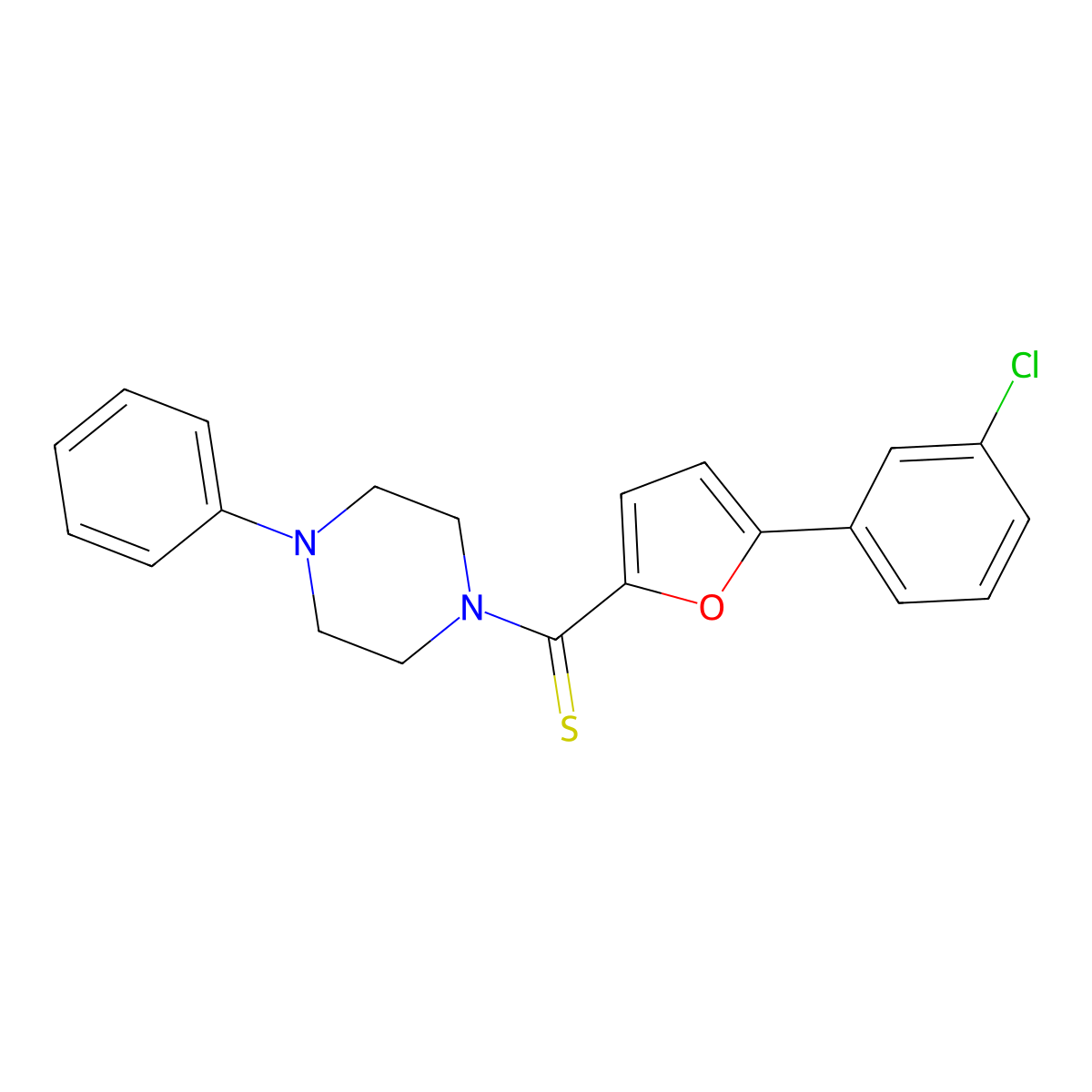 (5-(3-Chlorophenyl)furan-2-yl)(4-phenylpiperazin-1-yl)methanethione molecular structure, CAS 301338-97-6