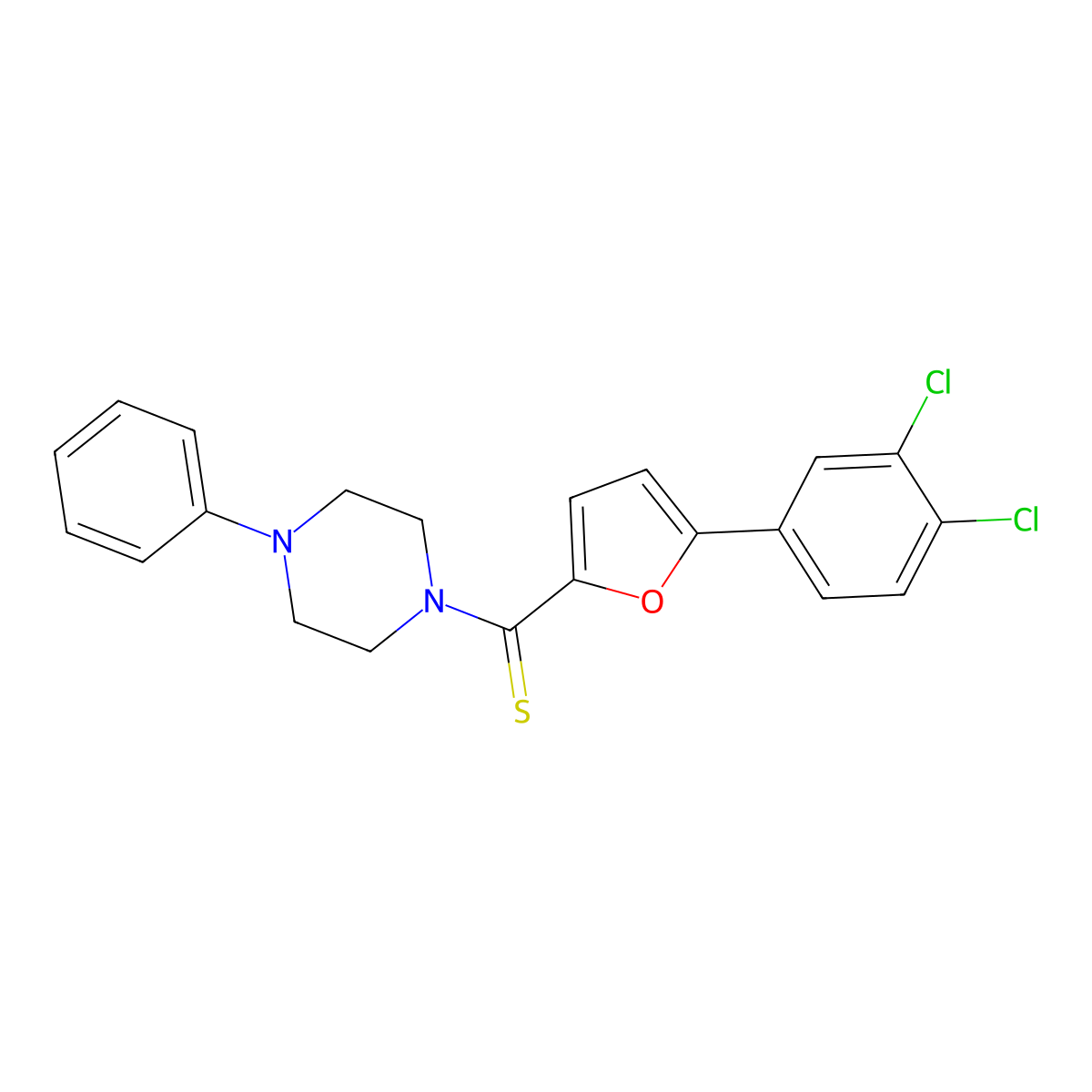(5-(3,4-Dichlorophenyl)furan-2-yl)(4-phenylpiperazin-1-yl)methanethione molecular structure, CAS 301338-98-7