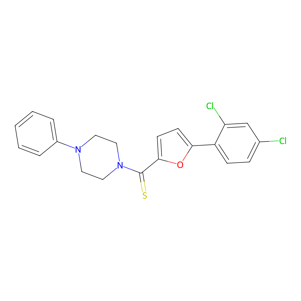 (5-(2,4-Dichlorophenyl)furan-2-yl)(4-phenylpiperazin-1-yl)methanethione molecular structure, CAS 301339-00-4