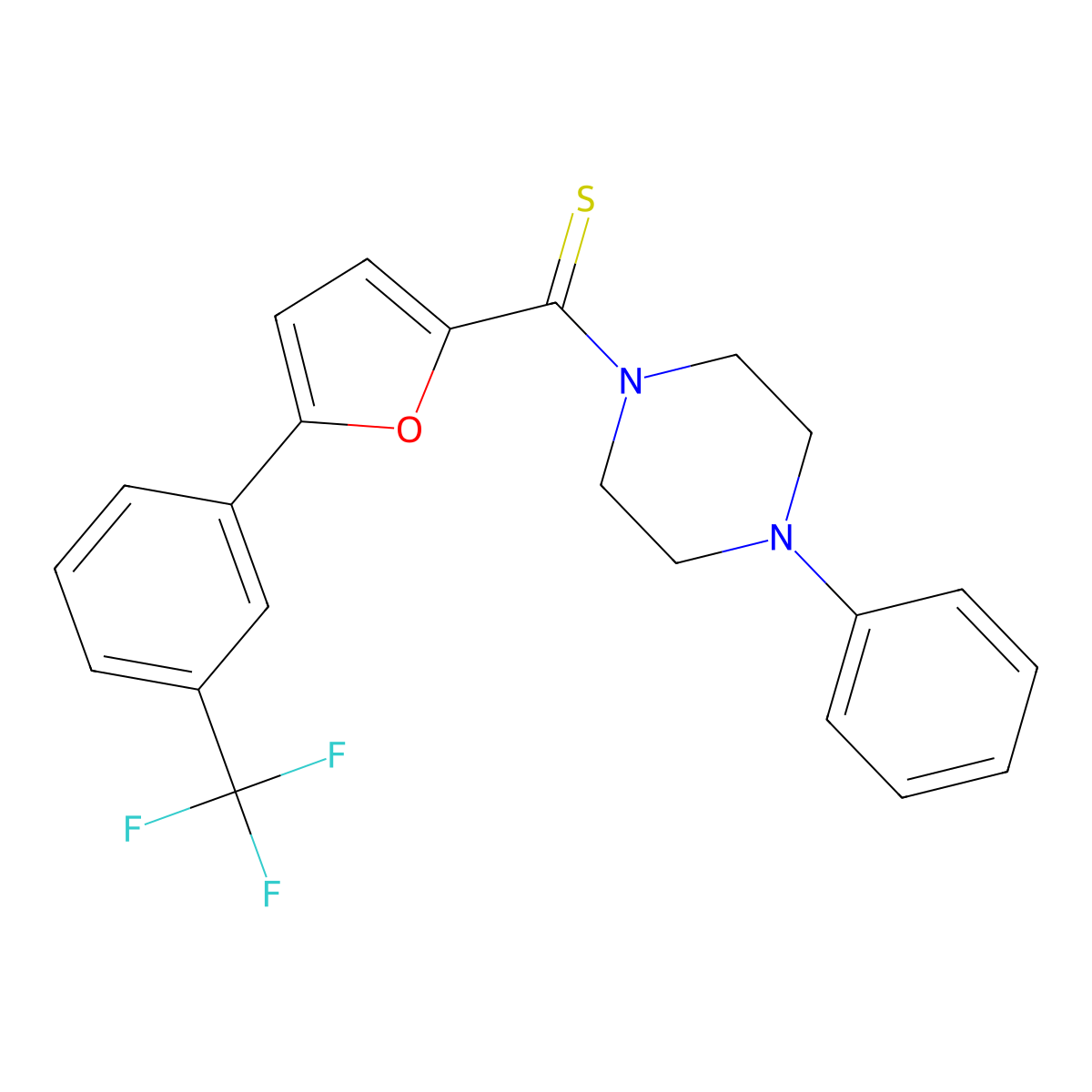 (4-Phenylpiperazin-1-yl)(5-(3-(trifluoromethyl)phenyl)furan-2-yl)methanethione molecular structure, CAS 301339-02-6