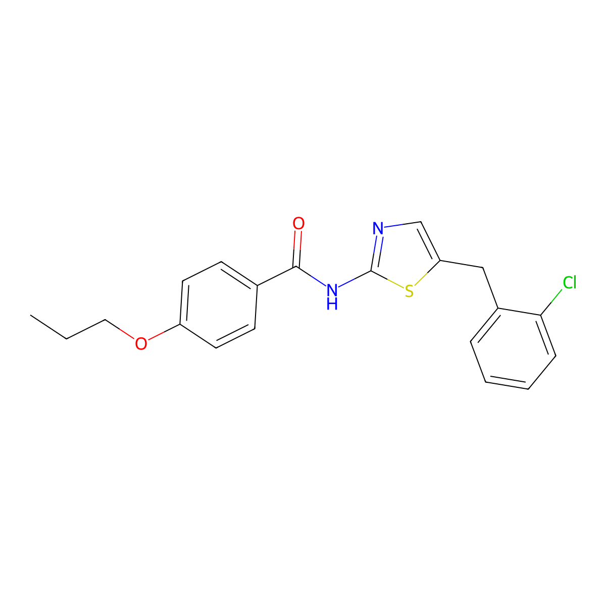 N-[5-(2-chlorobenzyl)-1,3-thiazol-2-yl]-4-propoxybenzamide molecular structure, CAS 301341-24-2