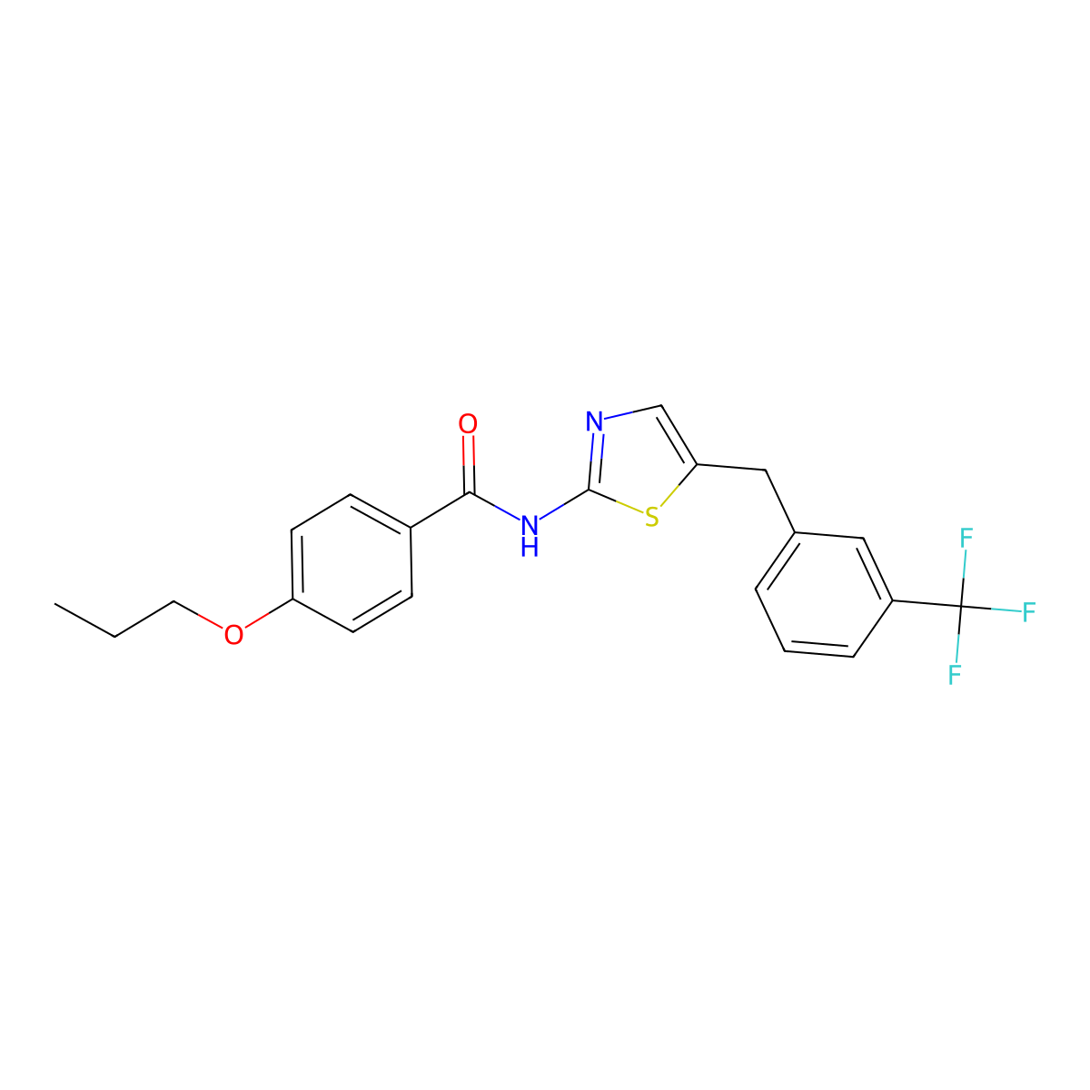 4-propoxy-N-(5-(3-(trifluoromethyl)benzyl)thiazol-2-yl)benzamide molecular structure, CAS 301341-46-8