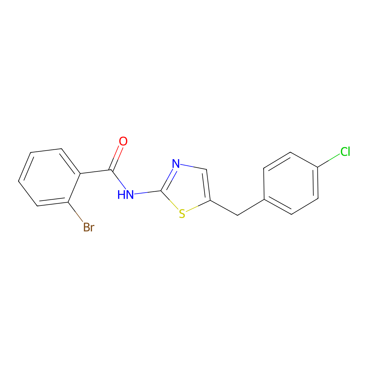 2-bromo-N-(5-(4-chlorobenzyl)thiazol-2-yl)benzamide molecular structure, CAS 301341-48-0