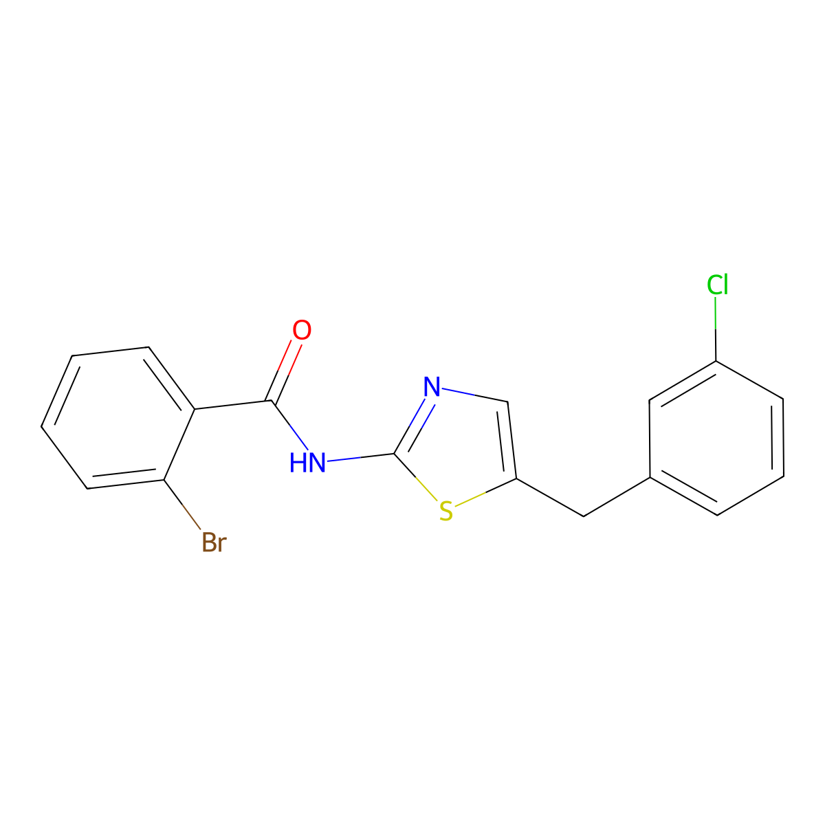 2-bromo-N-(5-(3-chlorobenzyl)thiazol-2-yl)benzamide molecular structure, CAS 301341-51-5