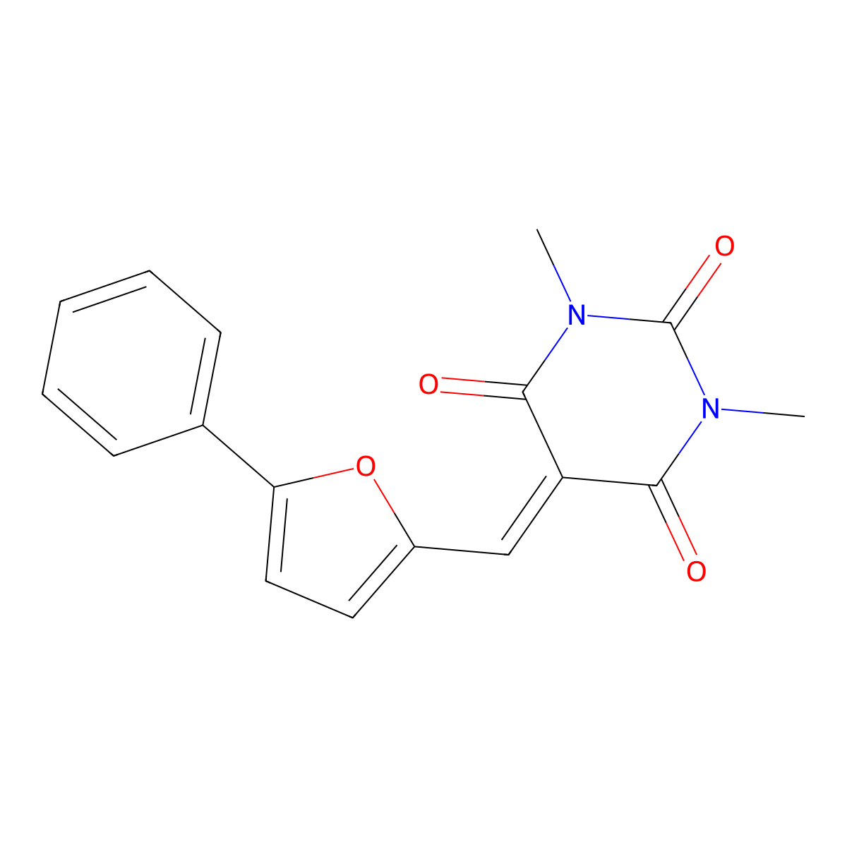 1,3-dimethyl-5-((5-phenylfuran-2-yl)methylene)pyrimidine-2,4,6(1H,3H,5H)-trione molecular structure, CAS 301349-90-6