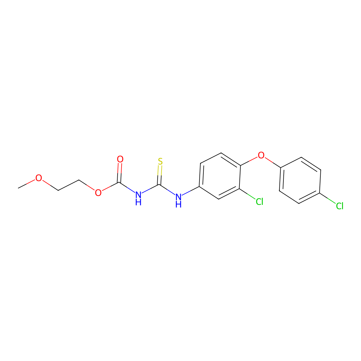 2-Methoxyethyl N-{[3-chloro-4-(4-chlorophenoxy)phenyl]carbamothioyl}carbamate molecular structure, CAS 301352-30-7
